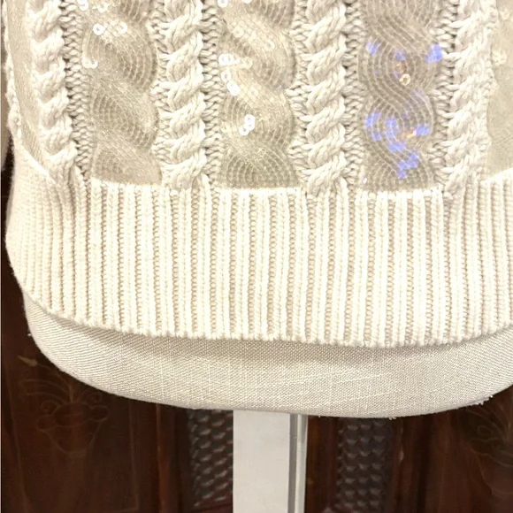 VERONICA BEARD CASHMERE WOOL CABLE KNIT SWEATER S YOLA SEQUIN BALLOON SLV $695